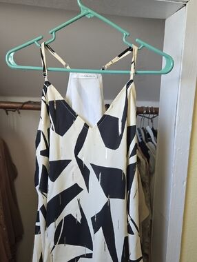 Caramel Black and Cream Geometric Slip Dress